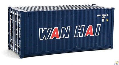 Walthers Scenemaster 8066 HO Scale 20' Corrugated Container - Assembled -- Wan Hai (blue, white, red A Lettering)