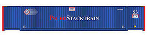 Walthers Scenemaster 8507 HO Scale 53' Singamas Corrugated Side Container - Ready to Run -- Pacer Stacktrain (blue, white, red)