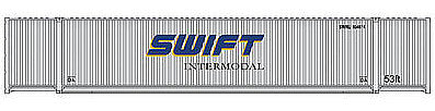 Walthers Scenemaster 8509 HO Scale 53' Singamas Corrugated Side Container - Ready to Run -- Swift (white, blue)