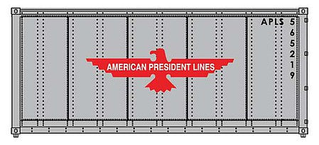 Walthers Scenemaster 8651 HO Scale 20' Smooth-Side Container - Ready to Run -- American President Lines (gray, red, white; Eagle Logo)