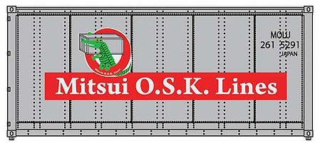 Walthers Scenemaster 8657 HO Scale 20' Smooth-Side Container - Ready to Run -- Mitsui OSK Lines (gray, Alligator Logo)