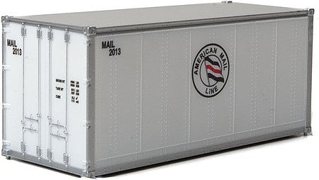 Walthers Scenemaster 8660 HO Scale 20' Smooth-Side Container - Ready to Run -- American Mail Line (white, blue, red)