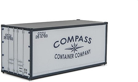 Walthers Scenemaster 8664 HO Scale 20' Smooth-Side Container - Ready to Run -- Compass Container Company (white, blue)