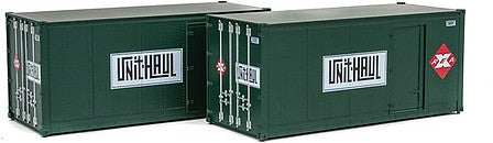 Walthers Scenemaster 8681 HO Scale 20' Smooth-Side Container with Right Side Door 2-Pack - Ready to Run -- Railway Express Agency #260095, 260097 (green, red; Unit Haul Logo)