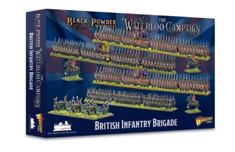 Warlord Games 1001 15mm Black Powder Epic Battles: Waterloo British Infantry Brigade (300 figs, 3 mtd, 3 guns w/12 figs)