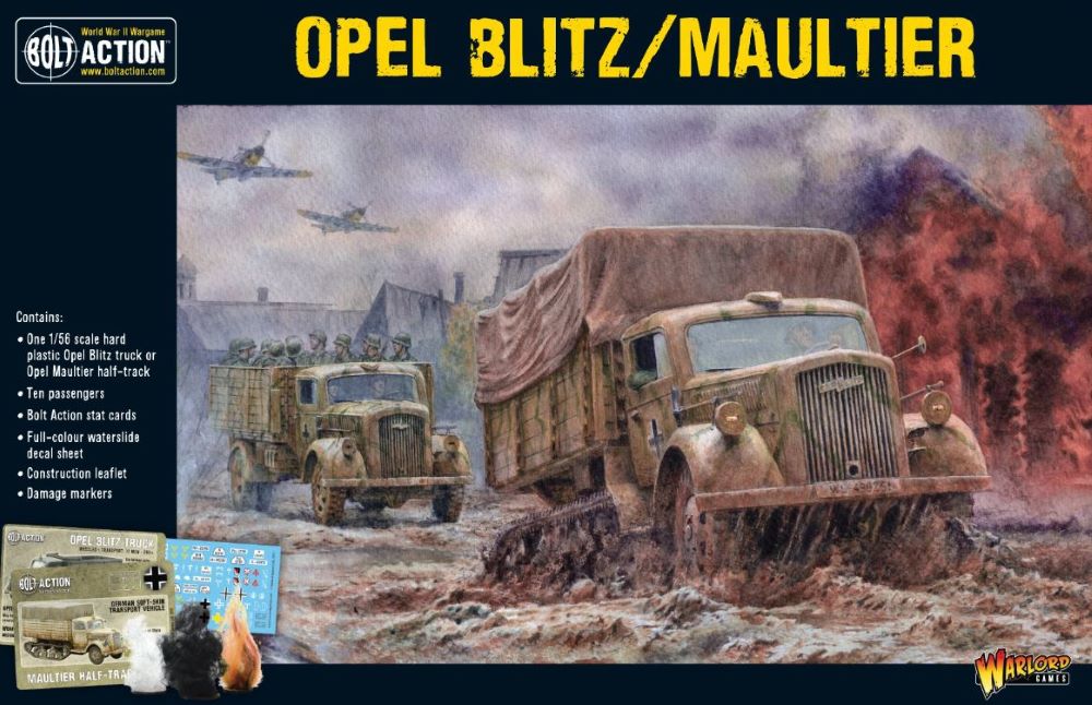 Warlord Games 12018 28mm Bolt Action: WWII Opel Blitz Truck/Maultier Halftrack w/10 Figures (2 in 1) (Plastic)