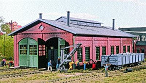 Walthers Cornerstone 3007 HO Scale 2-Stall Enginehouse -- Kit - 12-3/4 x 7 x 5-1/4" 31.8 x 17.5 x 13.1cm - Holds Locos To 11-5/8" 29cm