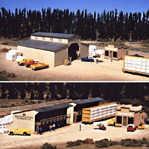 Walthers Cornerstone 3057 HO Scale Walton and Sons Lumber Company -- Kit - Main Building: 9 x 9 x 4-1/2"; Office: 3 x 4-1/2 x 2-1/2"