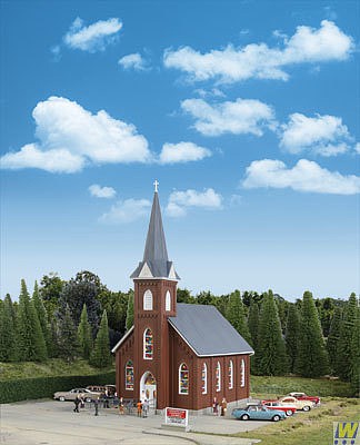 Walthers Cornerstone 3496 HO Scale Brick Church -- Kit - 8-1/16 x 4-9/16 x 10-3/4" 20.4 x 11.5 x 27.2cm