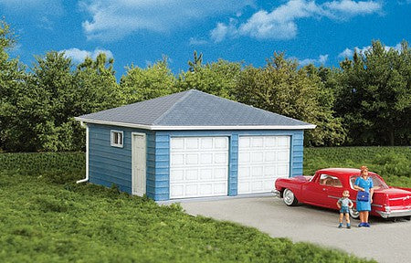 Walthers Cornerstone 3793 HO Scale Two-Car Garage -- Kit - 3-1/8 x 3-1/8 x 2" 7.9 x 7.9 x 5cm over eaves