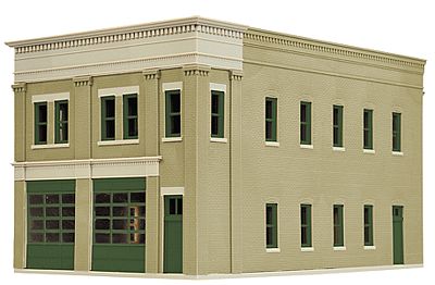 Walthers Cornerstone 4022 HO Scale Two-Bay Fire Station -- Kit - 8 x 4-7/8 x 5-1/2" 20.3 x 12.4 x 14cm