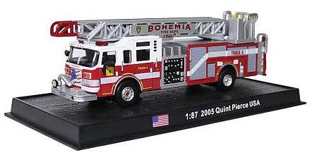 William Tell ACSF03 HO Scale 2005 Pierce Velocity Quint 75' Aerial and Pump Fire Truck - Assembled -- Bohemia, New York Fire (red, white, silver)