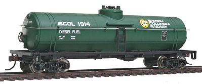 Walthers Trainline 1441 HO Scale Tank Car - Ready To Run -- British Columbia Railway (green, yellow, white; Dogwood Logo)