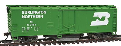 Walthers Trainline 1753 HO Scale 40' Plug-Door Track Cleaning Boxcar - Ready to Run -- Burlington Northern (Cascade Green, white; Large Logo)