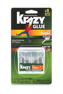 X-Acto KG36736SN All Scale Craft No-Run Gel CA Glue Singles - Krazy Glue -- .026oz .75g Tubes pkg(4)