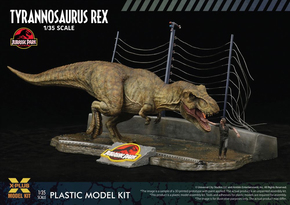 X-Plus Models 200130 1/35 T-Rex Dinosaur w/Figure, Fencing & Base from Jurassic Park Movie